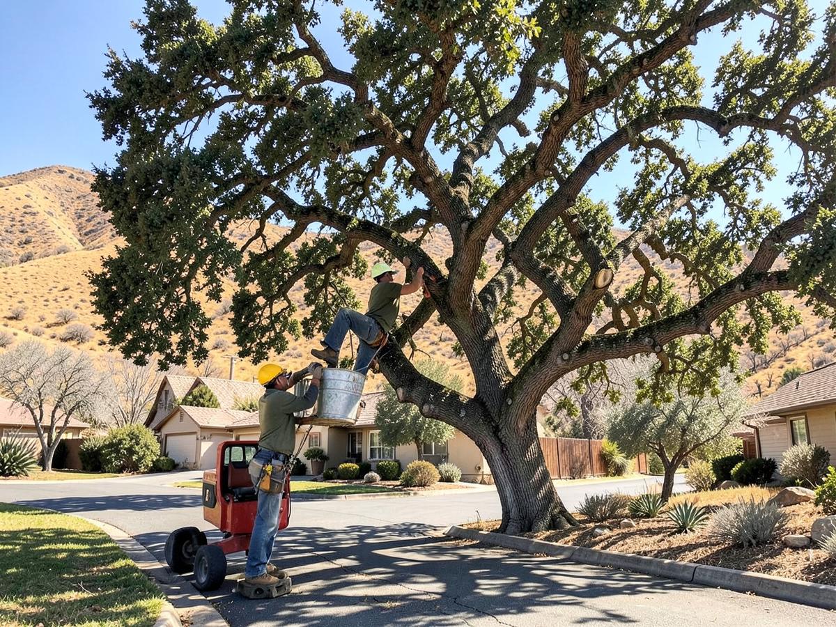 Coast live oak pruned from a lift over a Bonsall driveway